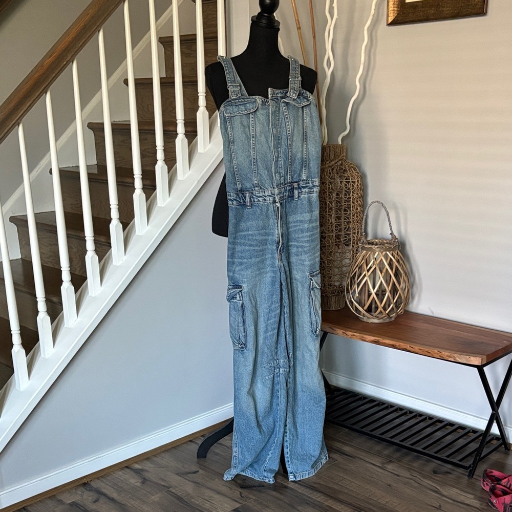 Denim Overalls with Cargo Pockets
